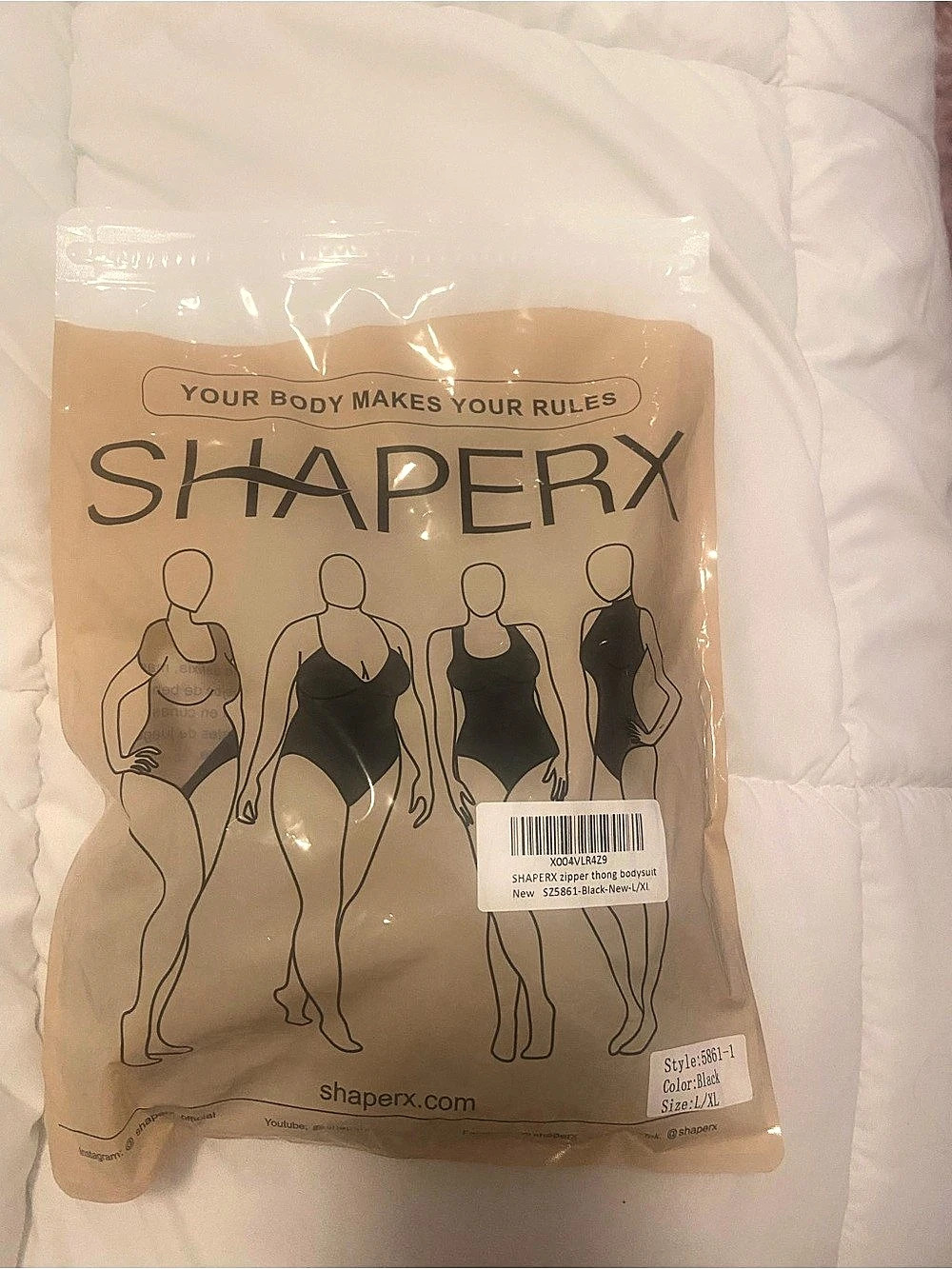 SHAPERX Zipper Thong Bodysuit Beige